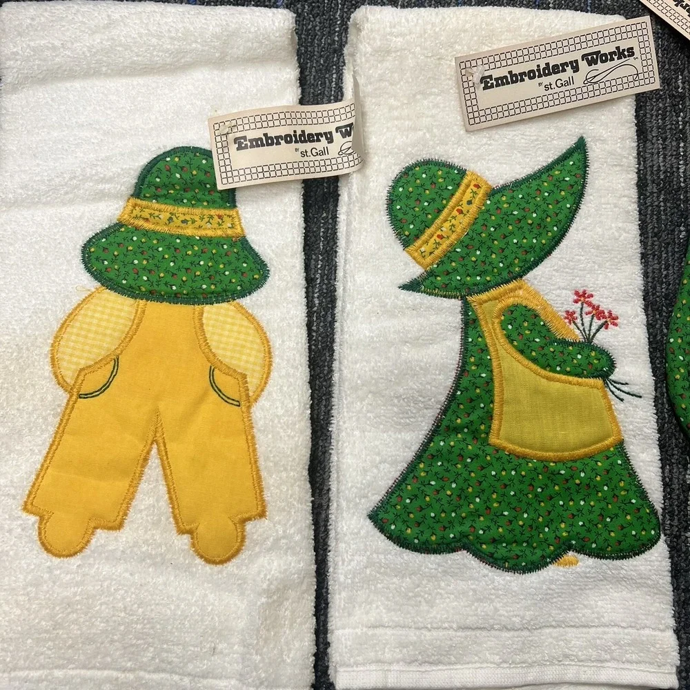 Vtg CANNON  kitchen towel Sugar & Spice Farmer & Sun Bonnet Oven Mitt Pot Holder